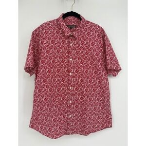 Slate & Stone Mens XL Short Sleeve Button Down Shirt Red White Leaf Print Cotton
